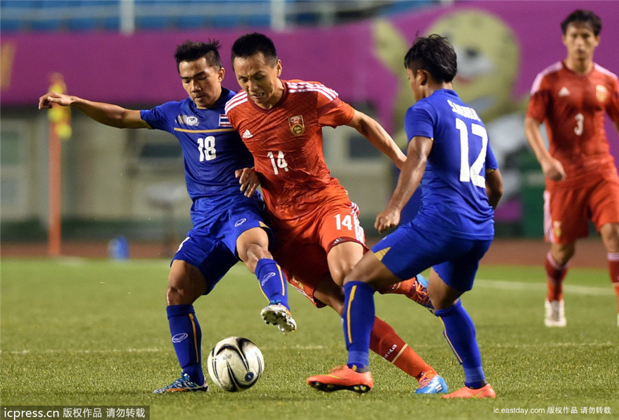 2014仁川亚运会男足1\/4决赛:中国0-2泰国