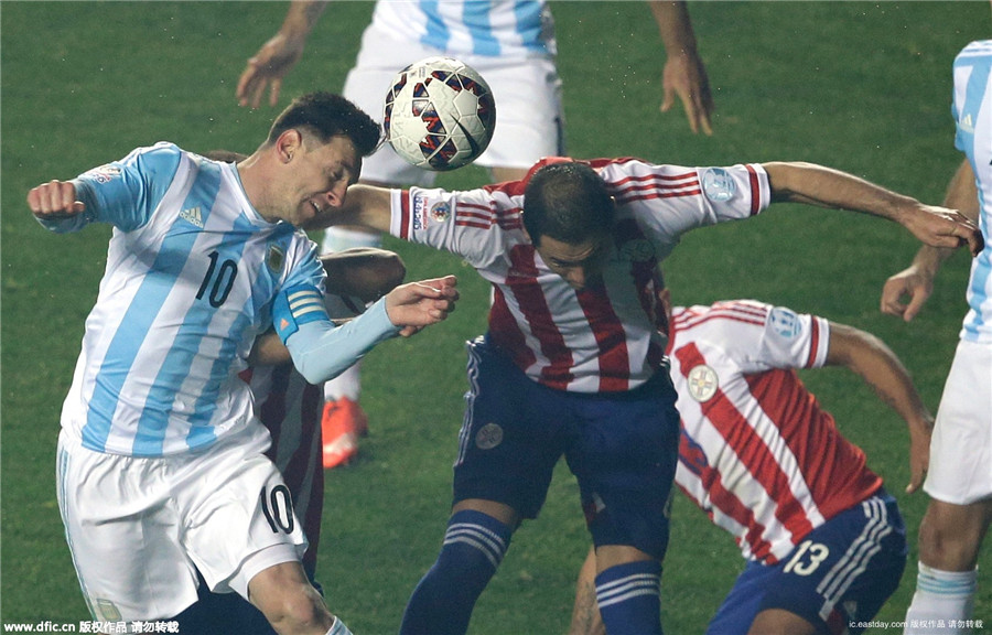 美洲杯半决赛:阿根廷6-1巴拉圭 梅西帽子戏法助