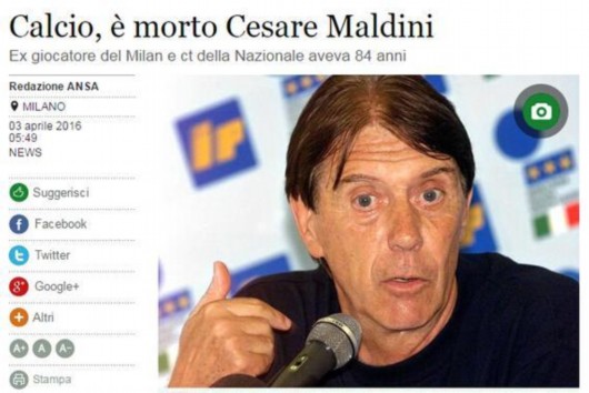 AC米兰功勋队长 老马尔蒂尼逝世  享年84岁-AC